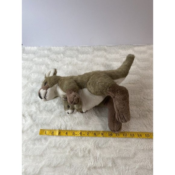 K&M Australian Kangaroo With Baby Dark Brown White Tall Soft Stuffed 15" Plush - Picture 9 of 9